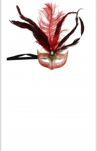 Masque vénitien rouge plumes sur le front 