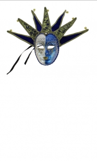 Masque vénitien deux couleurs bleu et blanc avec clochettes 