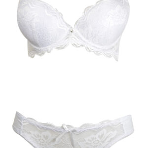 Ensemble string soutien-gorge bonnet B pushup 3 agrafes blanc