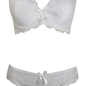 Ensemble soutien-gorge bonnet D culotte dentelle blanc
