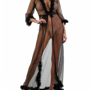 Long déshabillé en tulle & plumes