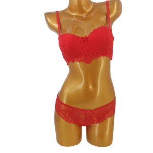 Ensemble soutien-gorge sexy dentelle florale rouge tanga