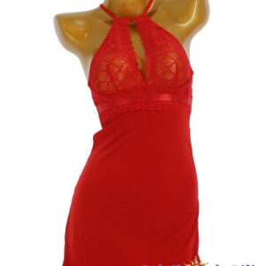 Nuisette unie en dentelle fleurie et fendue sur le haut