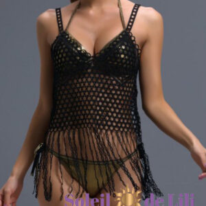 Robe de plage transparente style filet à bords frangé