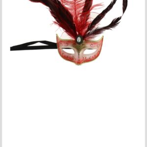 Masque vénitien rouge plumes sur le front