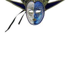 Masque vénitien deux couleurs bleu et blanc avec clochettes