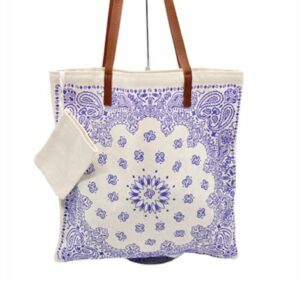 Sac tote bag motif bandana violet anse simili cuir