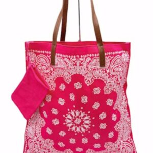 Sac tote bag motif bandana fuchsia anse simili cuir