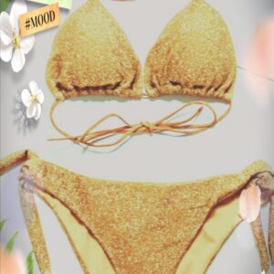 Ensemble maillot de bain bikini doré