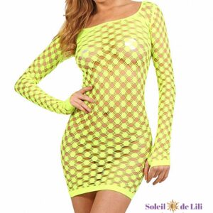 ROBE RÉSILLE JAUNE FLUO MANCHES LONGUES