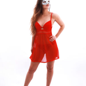Nuisette rouge en voile string assorti