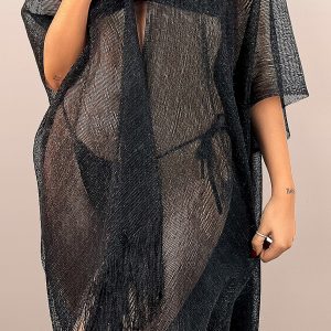 Kimono de plage CARINAYA lurex noir.
